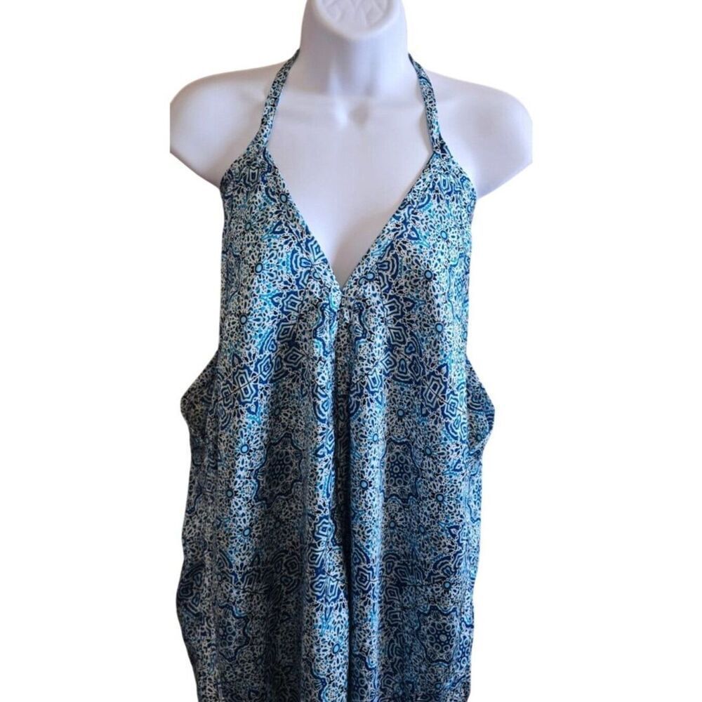 Halter Dress Blue White Geometric Print boho beach nautical